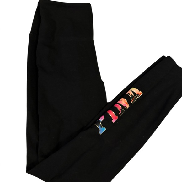 PINK Victoria's Secret Pants - Black PINK YOGA Rainbow Logo Leggings Size Small